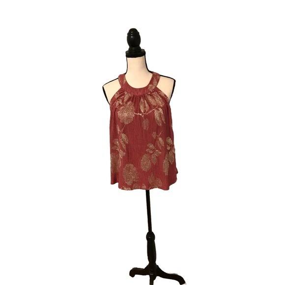 Anthropologie Feather Bone Rose with Gold Flower Halter Top - Size Small - Picture 2 of 8